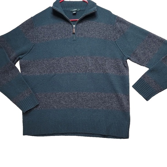 Other - J.Crew Lambswool‎ 1/4 Zip Sweater Striped Pullover Warm Casual Green L Comfort
